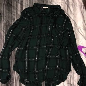 Dark Green, Black and silver button down shirt